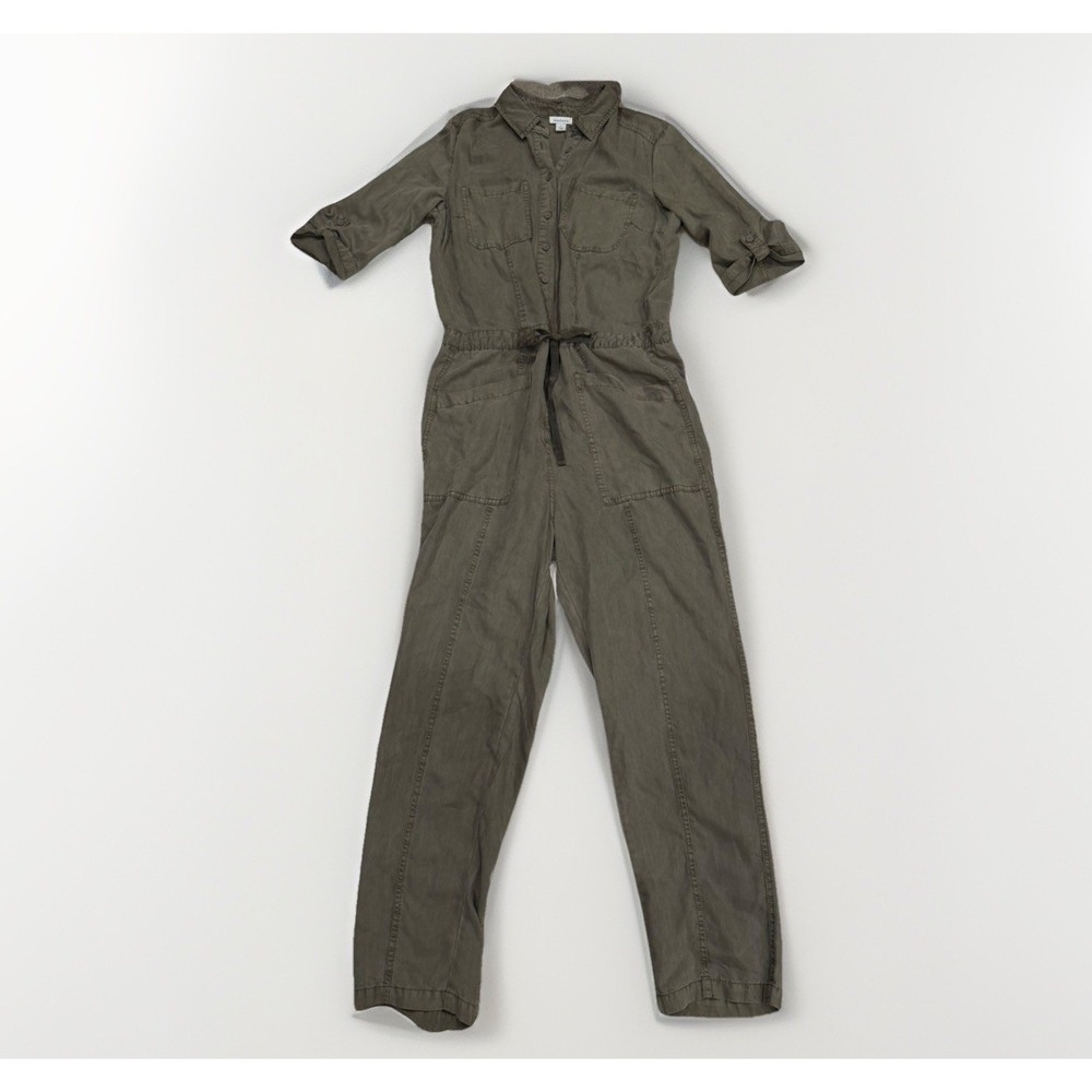 SUNDANCE Wayside Jumpsuit Womens Size M Olive Green Roll Tab Sleeve Utility Work
